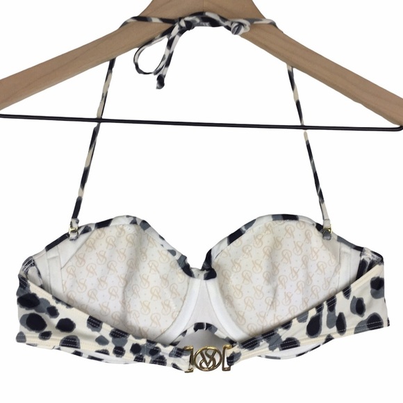 VICTORIA’S SECRET Bikini Top Halter Tie Neck Animal Print Leopard Cheetah 32B - Picture 2 of 15